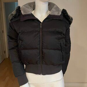 THE NORTH FACE CROP 550 DOWN JACKET HOODED W/ FAUX FUR TRIM SIZE XS XSMALL GRAY